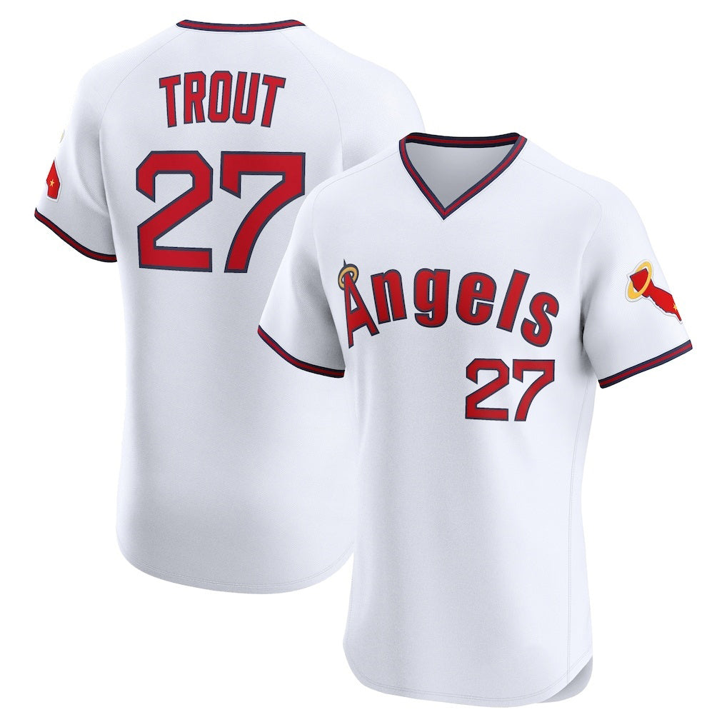 Boles Los Angeles Angels #27 Mike Trout White  Alternate 2 Elite Jersey