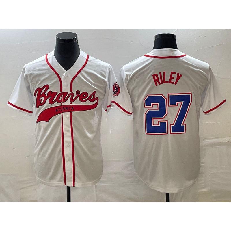 Boles Atlanta Braves #27 Austin Riley White  Cool Base With Patch Stitched Jersey 2