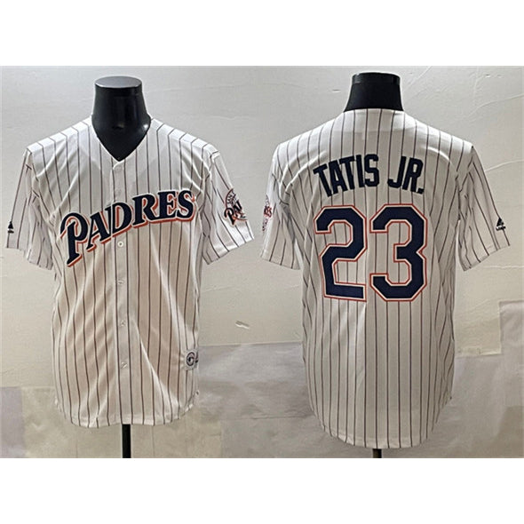Boles  San Diego Padres #23 Fernando Tatis Jr. White  Throwback With Patch Cool Base Stitched Jersey