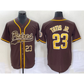 Boles  San Diego Padres #23 Fernando Tatis Jr Number Brown  NEW 2023 Cool Base Stitched Jersey