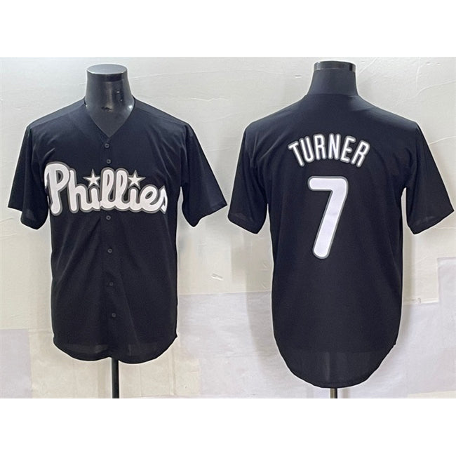 Boles  Philadelphia Phillies #7 Trea Turner Black  Lights Out Limited Stitched Jersey
