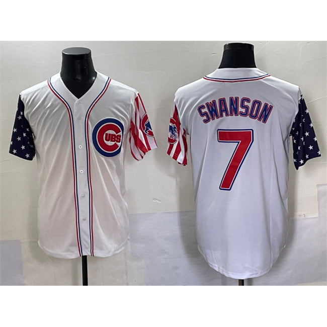 Boles  Chicago Cubs #7 Dansby Swanson White  2025 Independence Day Vapor Premier Limited Stitched Jersey