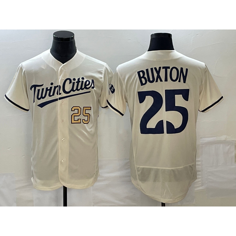 Boles  Minnesota Twins #25 Byron Buxton Number 2023 Cream  Flex Base Stitched Jersey