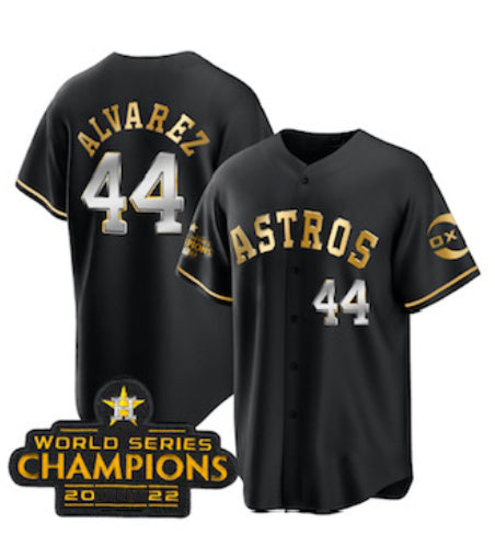 Boles Houston Astros #44 Yordan Alvarez Black Gold  2022 World Serise Champions Patch Stitched Jersey