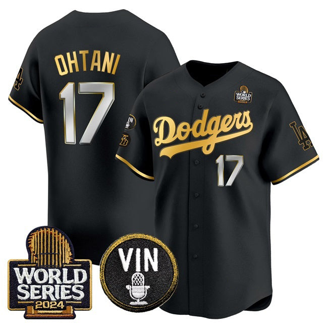 Boles Los Angeles Dodgers #17 Shohei Ohtani Black Gold  2024 World Series Vin & Kobe Patch Limited Stitched Jersey