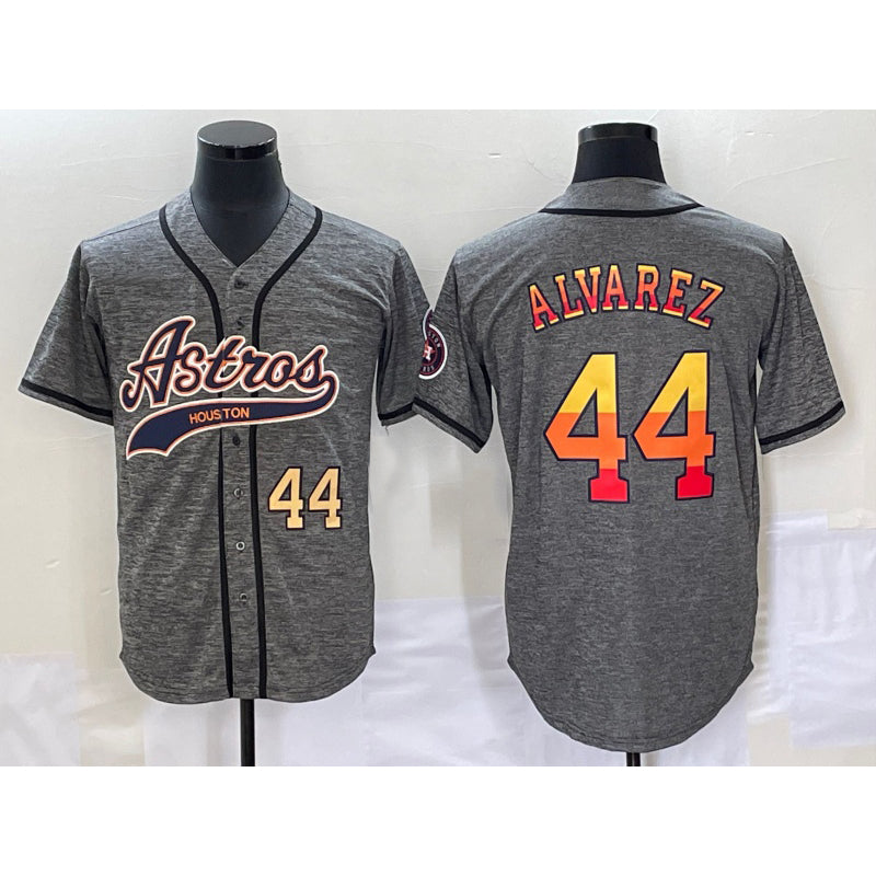Boles Houston Astros #44 Yordan Alvarez Number Grey  Gridiron Cool Base Stitched Jersey