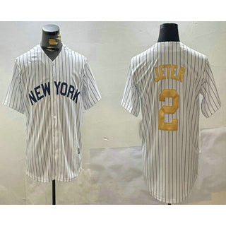 Boles  New York Yankees #2 Derek Jeter White  Pinstripe Name Fashion Cool Base Jersey