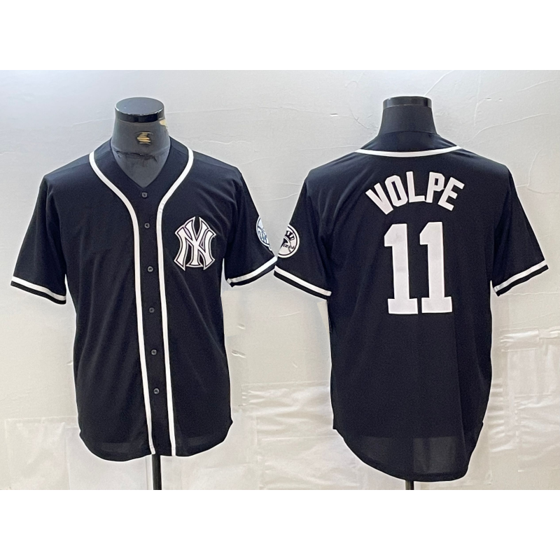 Boles  New York Yankees #11 Anthony Volpe Black White  Cool Base Stitched Jersey
