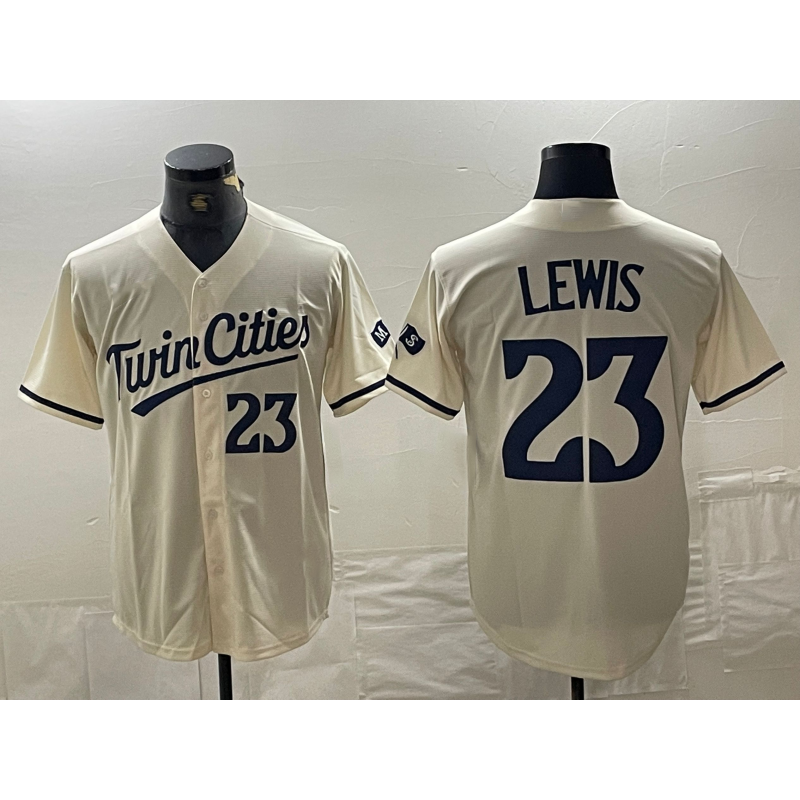 Boles  Minnesota Twins #23 Royce Lewis Number Cream  Cool Base Stitched Jersey 2