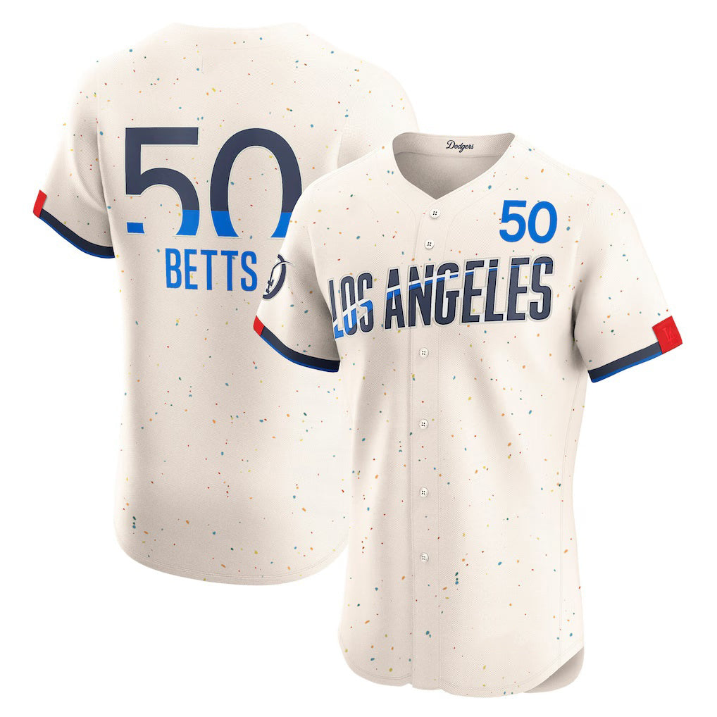 Boles Los Angeles Dodgers #50 Mookie Betts Cream  City Connect Elite Jersey