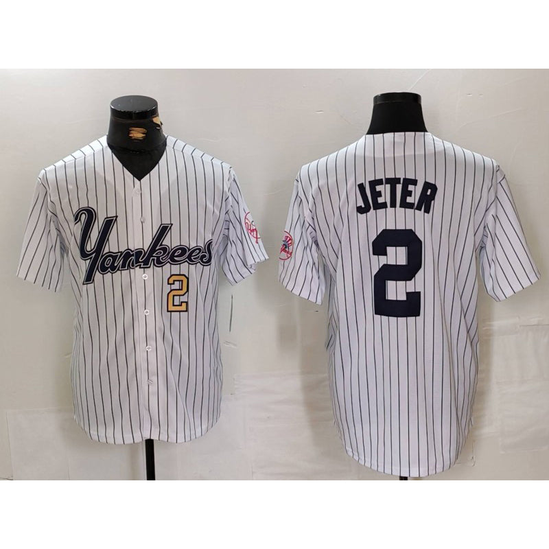 Boles  New York Yankees #2 Derek Jeter White  Pinstripe Fashion Cool Base Jerseys 2