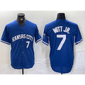 Boles  Kansas City Royals #7 Bobby Witt Jr Number Blue  Cool Base Stitched Jersey