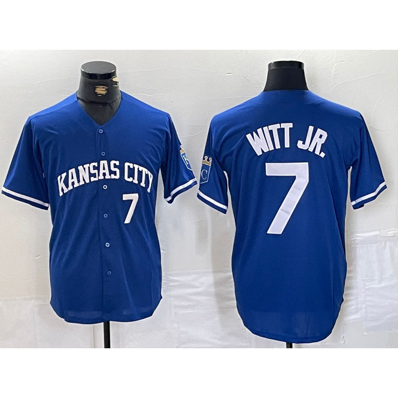 Boles  Kansas City Royals #7 Bobby Witt Jr Number Blue  Cool Base Stitched Jersey