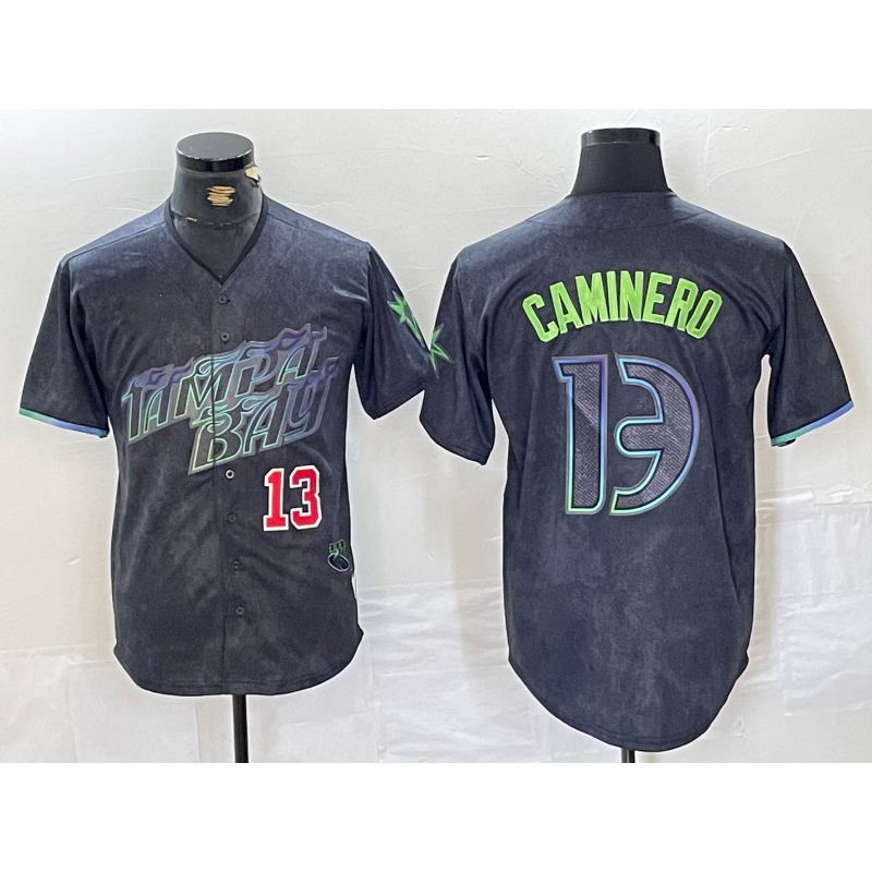 Boles Tampa Bay Rays #13 Junior Caminero Number Charcoal  2024 City Connect Limited Stitched Jersey 2