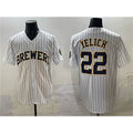 Boles    Milwaukee Brewers #22 Christian Yelich White  Pinstripe 2025 With Patch Stitched Jersey