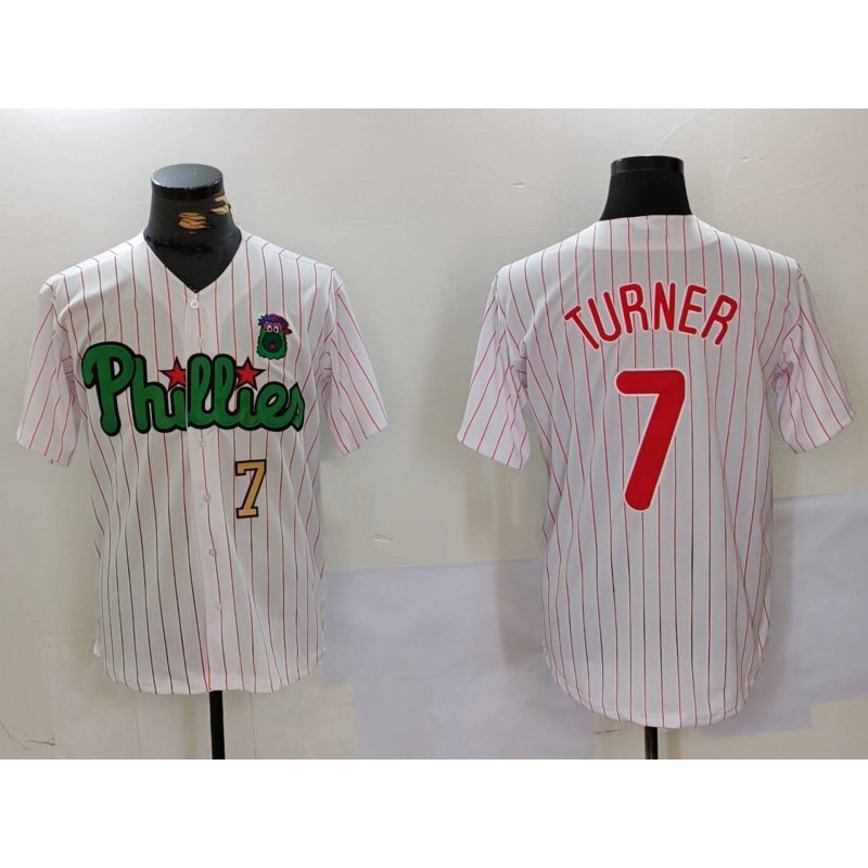 Boles  Philadelphia Phillies #7 Trea Turner White Green  Cool Base Stitched Jerseys