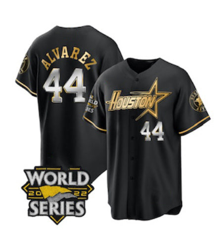 Boles Houston Astros #44 Yordan Alvarez Black Gold  2022 World Series Stitched Jersey