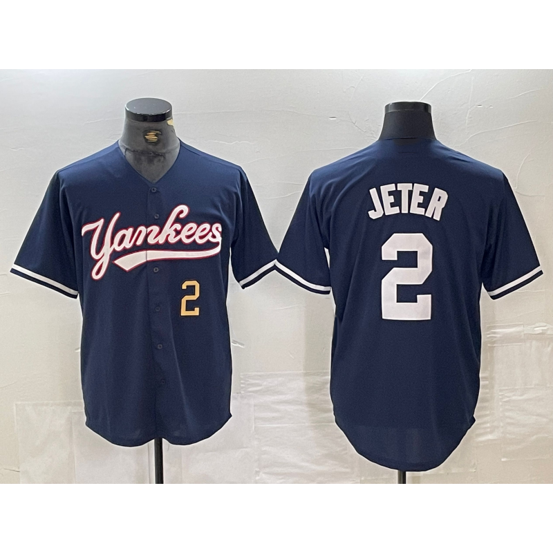 Boles  New York Yankees #2 Derek Jeter Number Navy  Cool Base Stitched Jersey