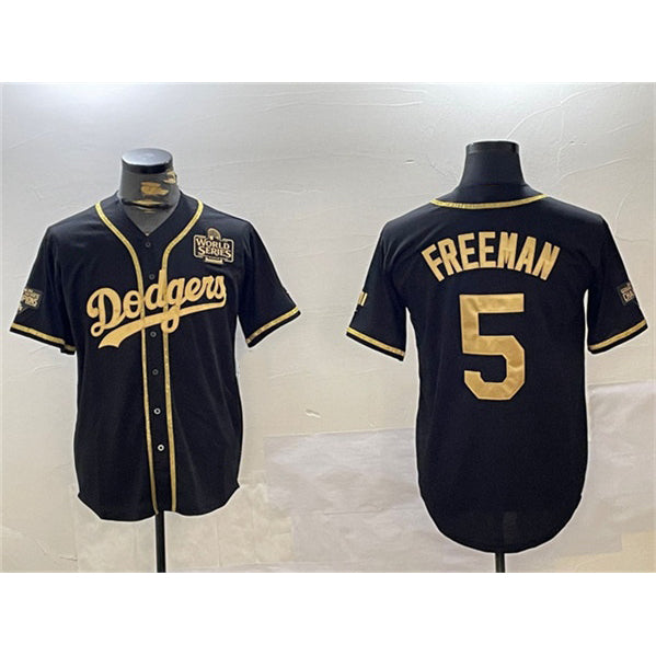 Boles Los Angeles Dodgers #5 Freddie Freeman Black Gold  2024 World Series Patch And Champions Patch Cool Base Stitched Jersey