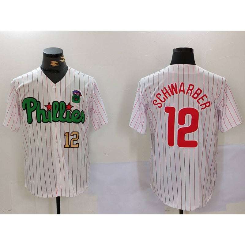 Boles  Philadelphia Phillies #12 Kyle Schwarber White Green  Cool Base Stitched Jerseys