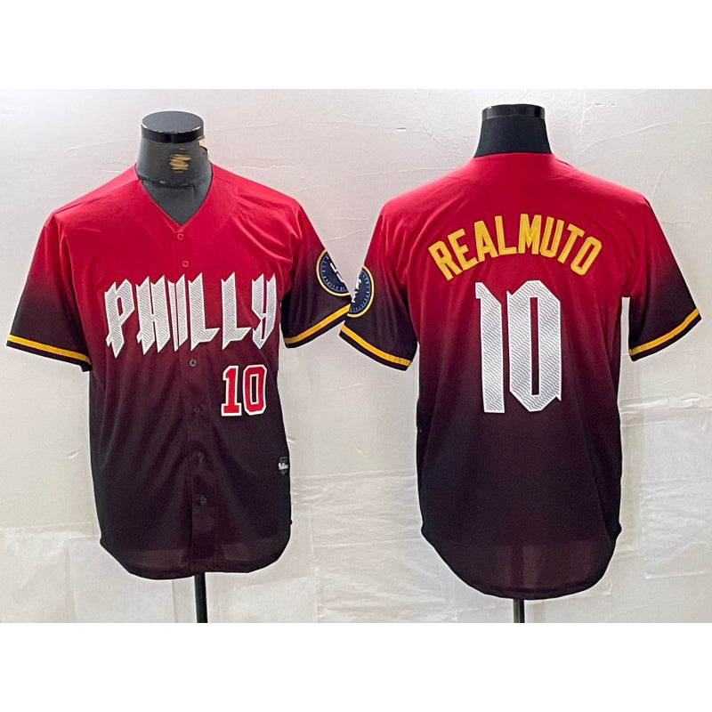 Boles  Philadelphia Phillies #10 JT Realmuto Red  2024 City Player Number Cool Base Jerseys