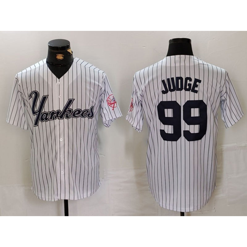 Boles  New York Yankees #99 Aaron Judge White  Pinstripe Fashion Cool Base Jersey 3