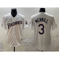 Boles  San Diego Padres #3 Jackson Merrill White  Throwback With Patch Cool Base Stitched Jersey