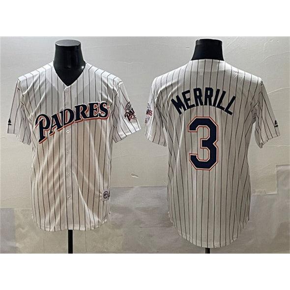 Boles  San Diego Padres #3 Jackson Merrill White  Throwback With Patch Cool Base Stitched Jersey