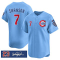 Boles  Chicago Cubs #7 Dansby Swanson Blue  'Ryne Sandberg Tribute' Vapor Limited V3 Stitched Jersey