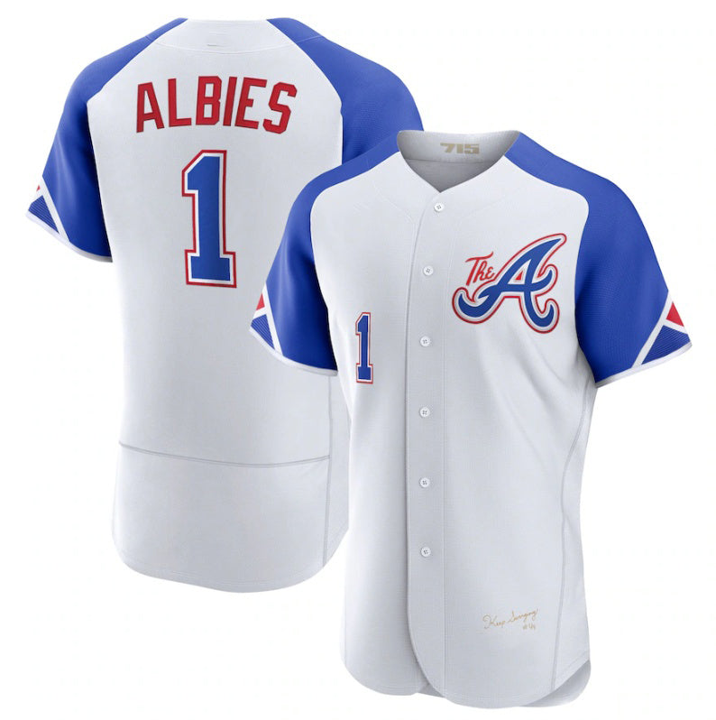 Boles Atlanta Braves #1 Ozzie Albies White  2023 City Connect Flex Base Stitched Jersey