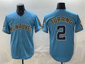 Boles    Milwaukee Brewers #2 Brice Turang Blue  With Home & Bob Uecker Patch Stitched Jersey