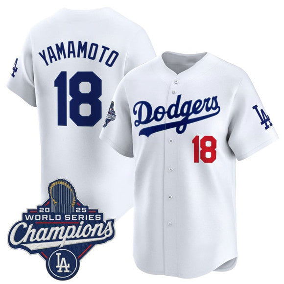 Boles Los Angeles Dodgers #18 Yoshinobu Yamamoto White  2025 Champions Stitched Jersey
