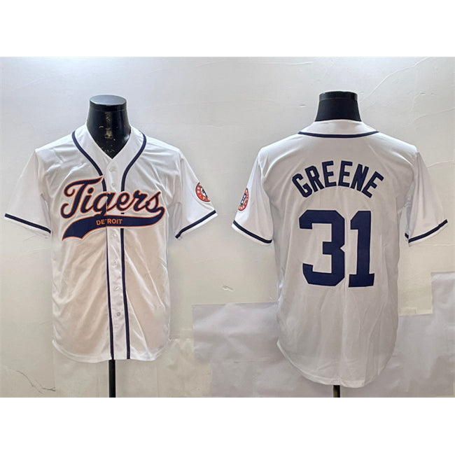 Boles Detroit Tigers #31 Riley Greene White  With Patch Cool Base Stitched Jersey