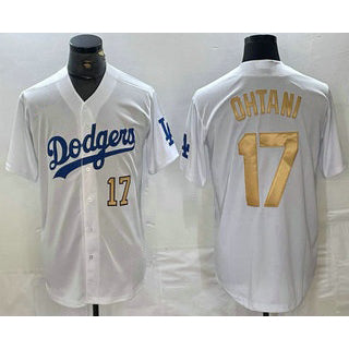 Boles Los Angeles Dodgers #17 Shohei Ohtani Number White Gold  Stitched Cool Base Jerseys