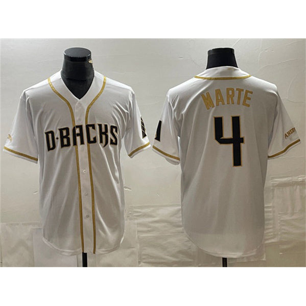 Boles  Arizona Diamondbacks #4 Ketel Marte White  Gold Cool Base Stitched Jersey