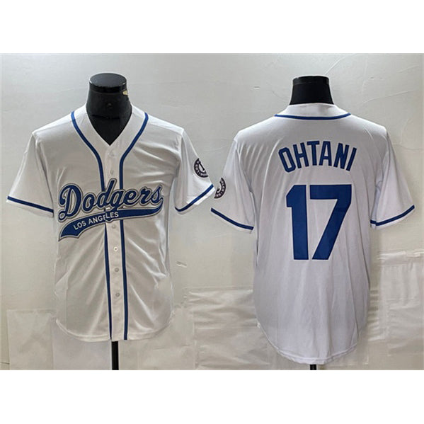 Boles Los Angeles Dodgers #17 Shohei Ohtani White  Cool Base With Patch Stitched Jersey