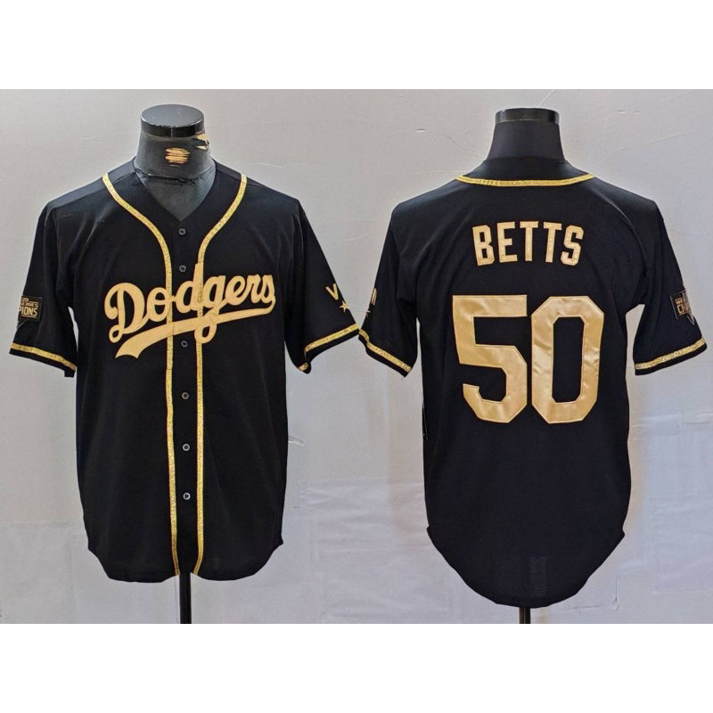 Boles Los Angeles Dodgers #50 Mookie Betts Black Gold  World Series Champions Cool Base Stitched Jersey