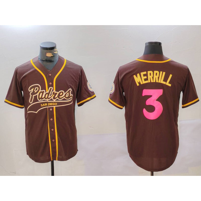 Boles  San Diego Padres #3 Jackson Merrill Brown  Cool Base Stitched Jerseys