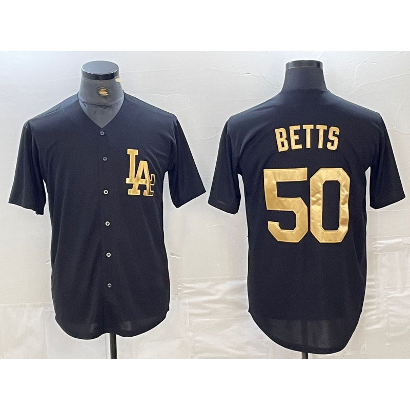 Boles Los Angeles Dodgers #50 Mookie Betts Black Gold  Cool Base Stitched Jersey