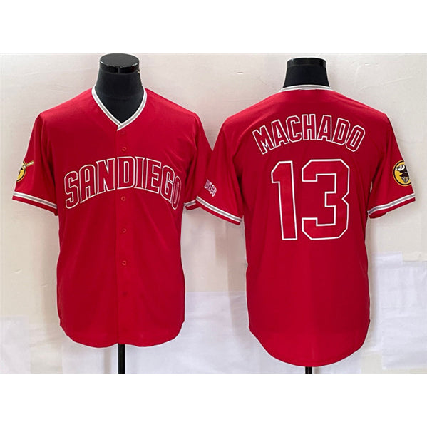 Boles  San Diego Padres #13 Manny Machado Red  Cool Base Stitched Jersey