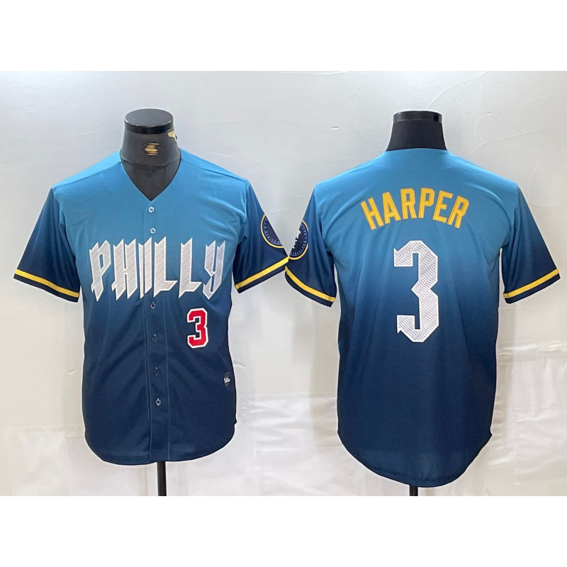 Boles  Philadelphia Phillies #3 Bryce Harper Number Blue  2024 City Connect Limited Stitched Jersey 2