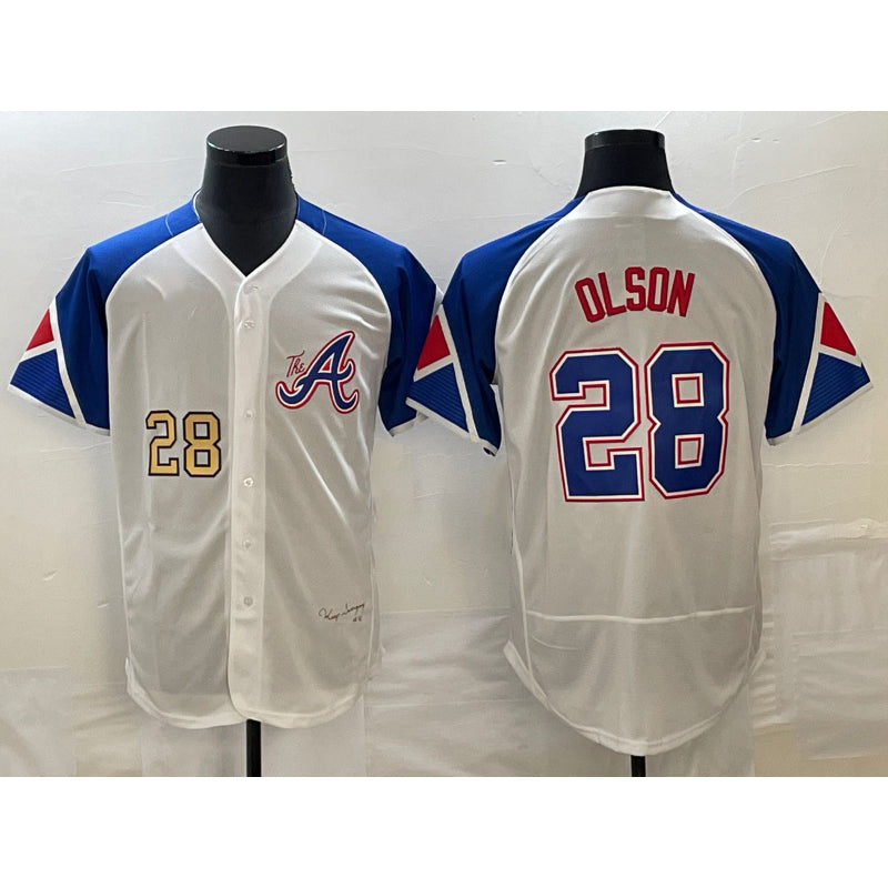 Boles Atlanta Braves #28 Matt Olson Number White  2023 City Connect Flex Base Stitched Jersey 2