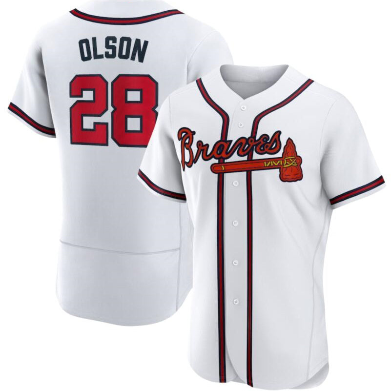 Boles Atlanta Braves 28 Matt Olson White  Flex base Jersey