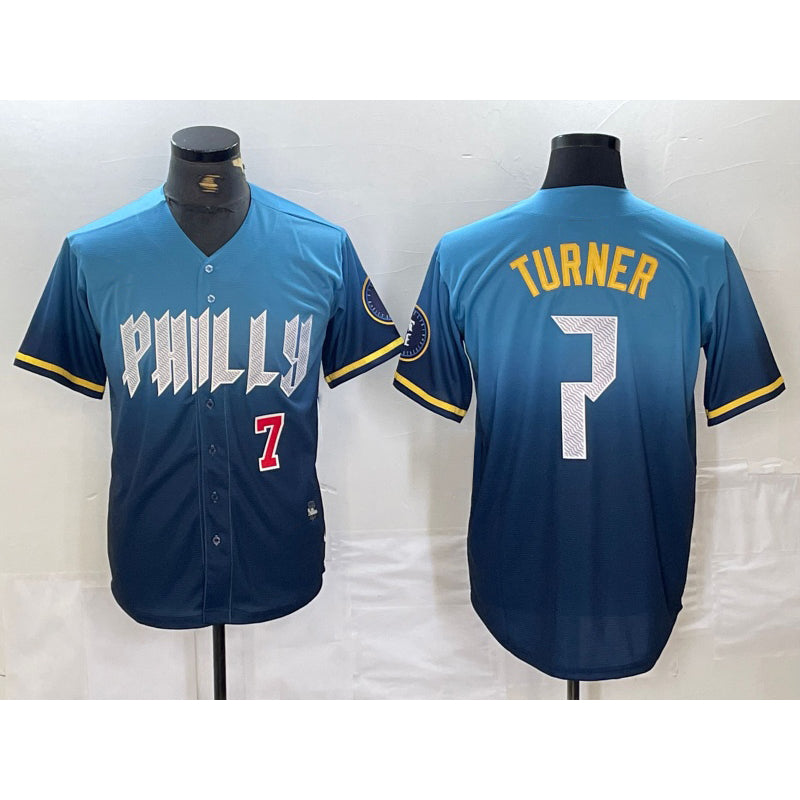 Boles  Philadelphia Phillies #7 Trea Turner Number Blue  2024 City Connect Limited Stitched Jerseys