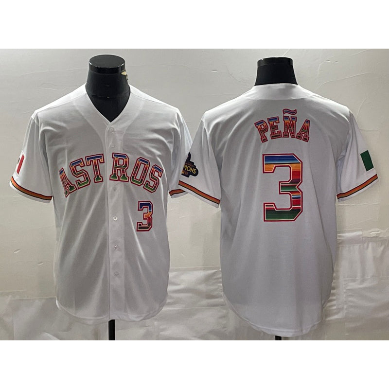 Boles Houston Astros #3 Jeremy Pena Number White  Rainbow World Serise Champions Patch Cool Base Stitched Jersey