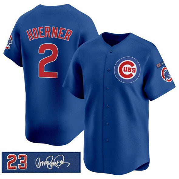 Boles  Chicago Cubs #2 Nico Hoerner Royal  'Ryne Sandberg Tribute' Vapor Limited V3 Stitched Jersey