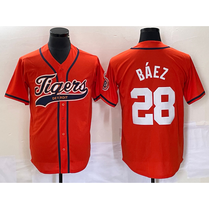 Boles Detroit Tigers #28 Javier B¨¢ez Orange  Cool Base Stitched Jersey