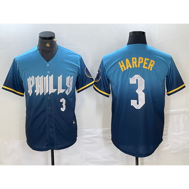 Boles  Philadelphia Phillies #3 Bryce Harper Number Blue  2024 City Connect Limited Stitched Jersey