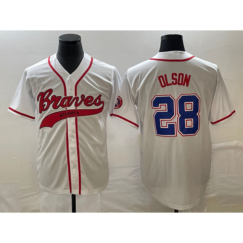 Boles Atlanta Braves #28 Matt Olson White  Cool Base With Patch Stitched Jersey 2
