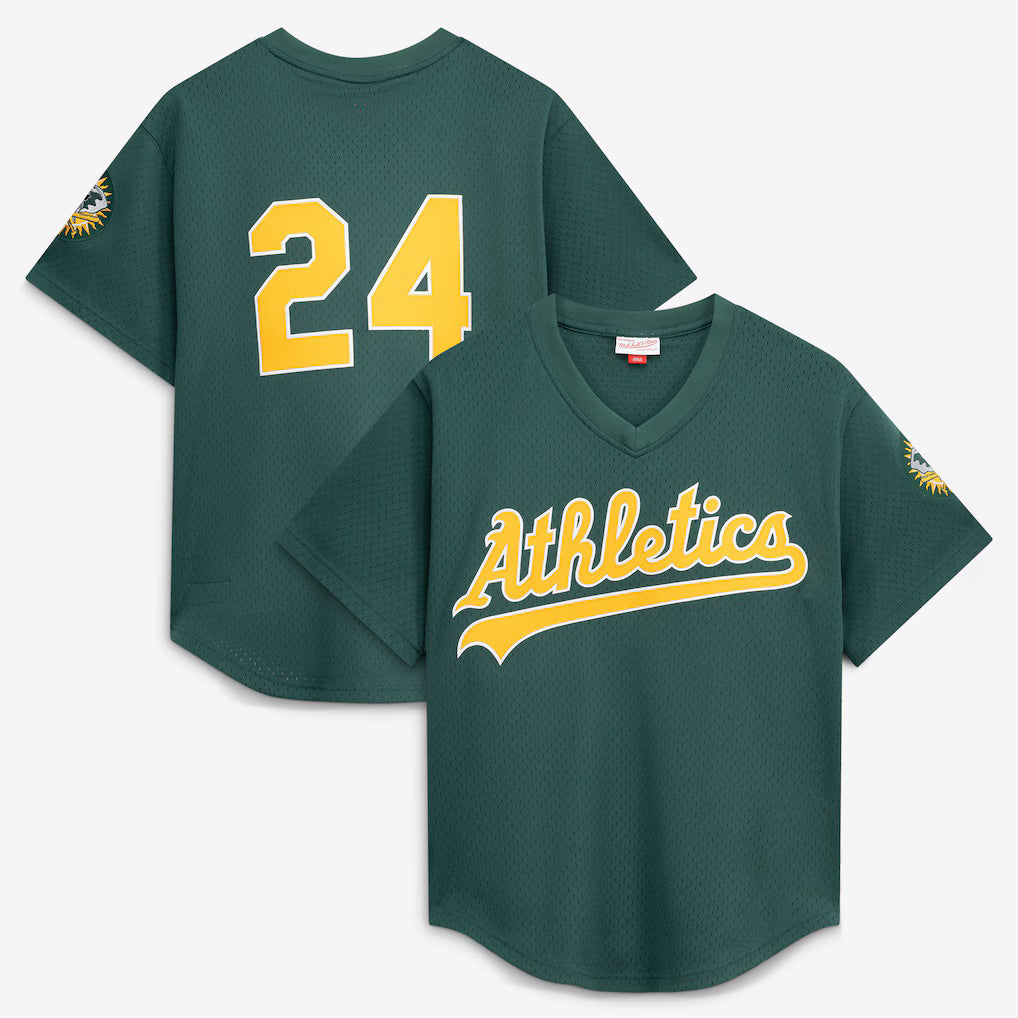 Boles  Oakland Athletics  #24 Rickey Henderson Mitchell & Ness Green  Authentic Batting Practice Jersey